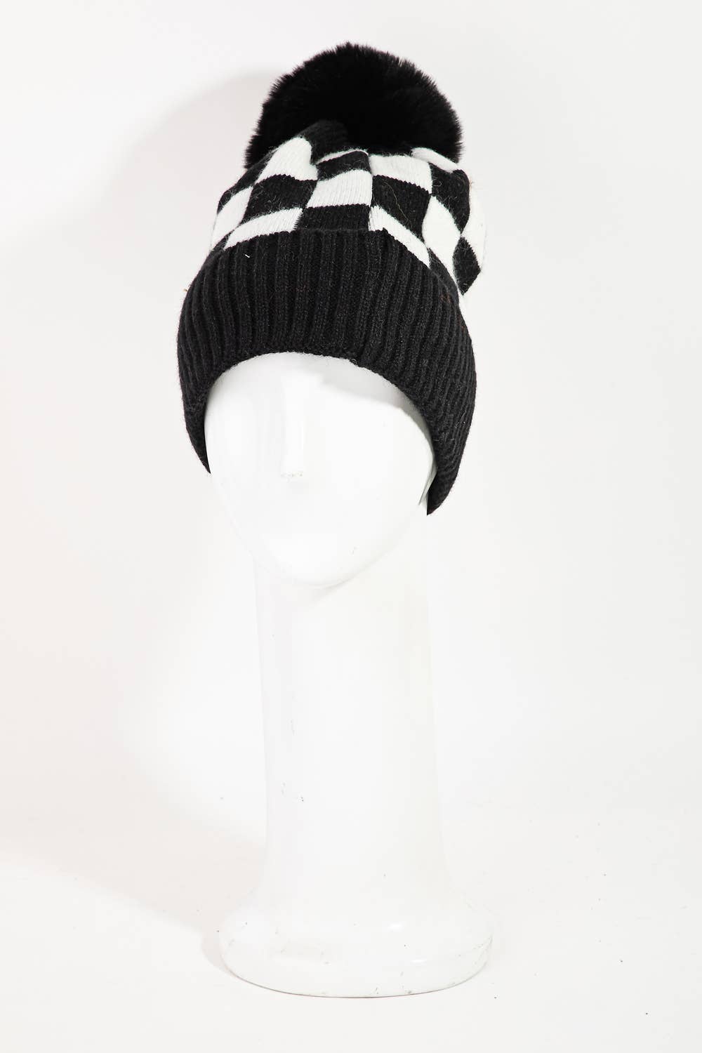 Checkered Beanie - Black and White