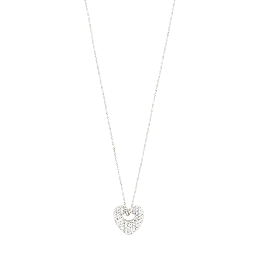 Dune Recycled Crystal Heart Necklace - Silver