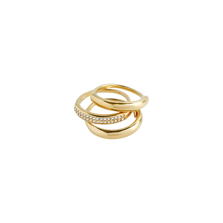 Bloom Recycled Crystal ring, 3-in-1 set, gold-plated