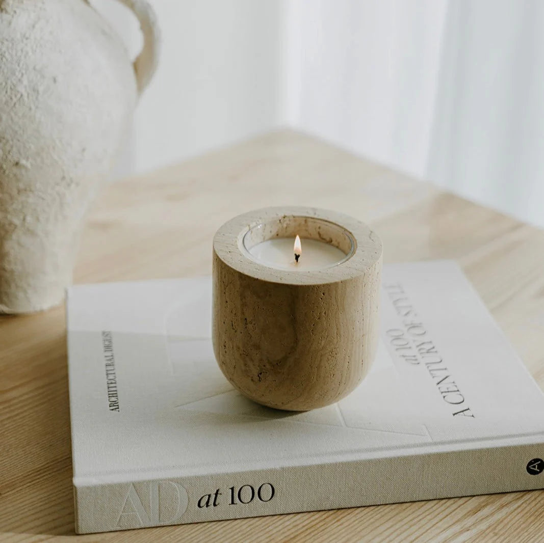 Last Candle Co. Beige Travertine Vessel