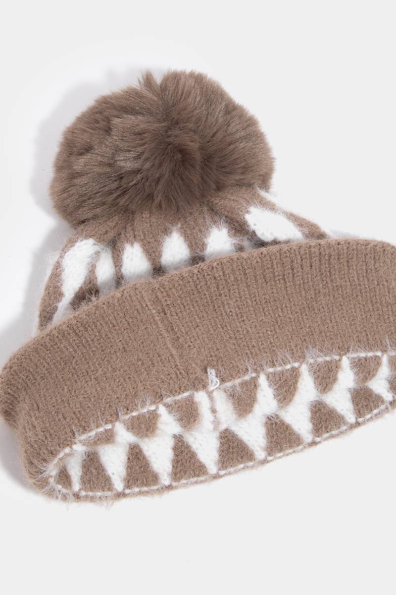 Diamond Knit Beanie - Beige