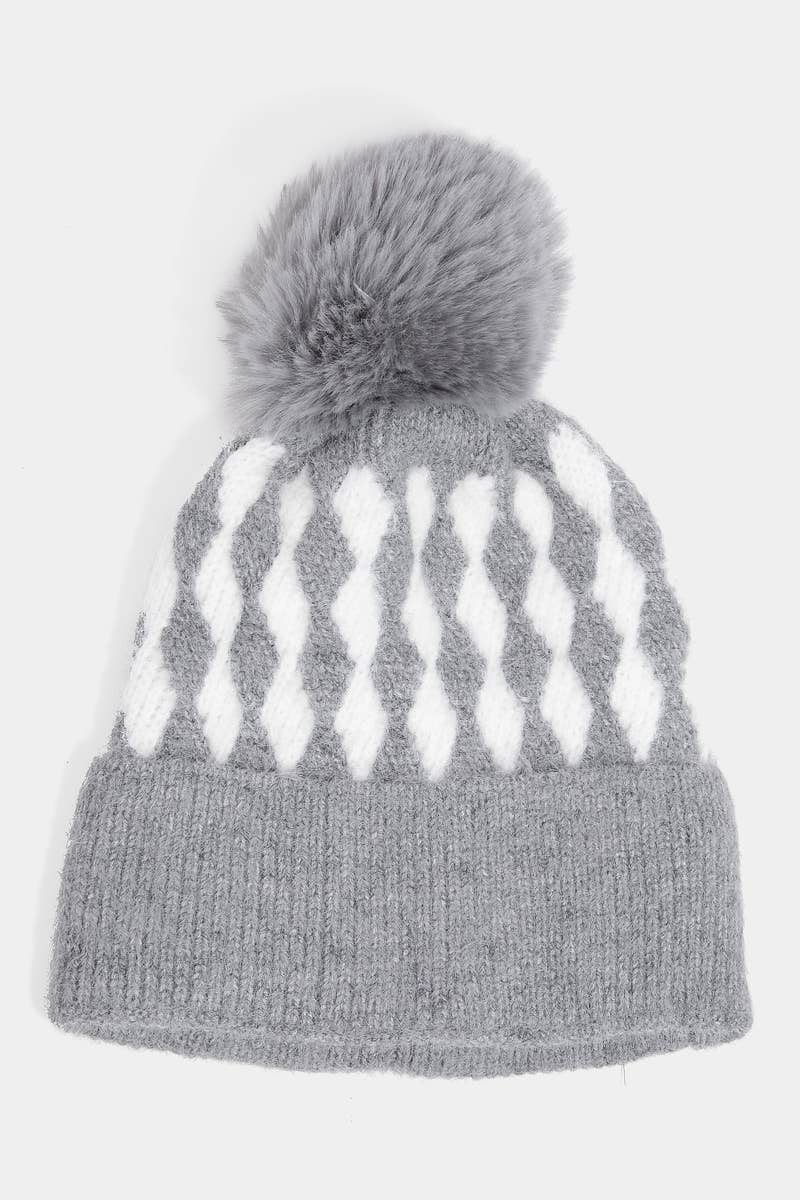 Diamond Knit Beanie - Grey