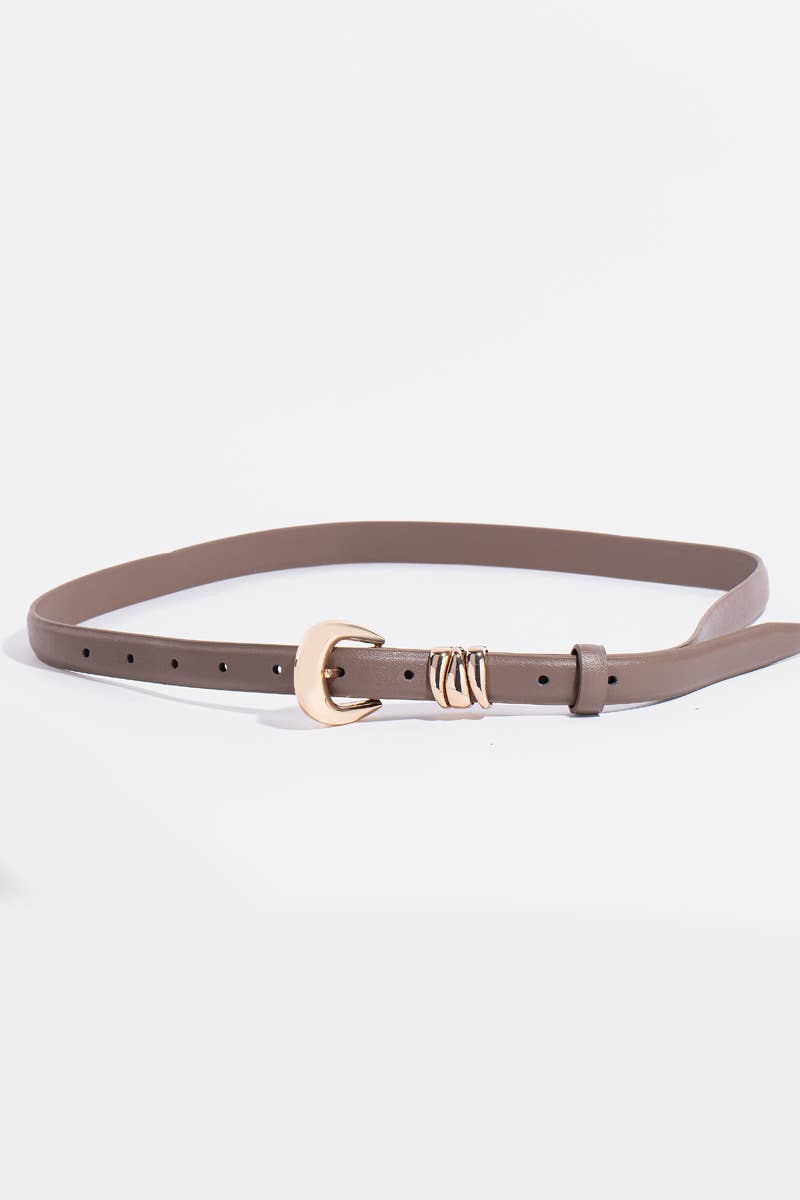 Faux Leather Belt - Taupe + Gold