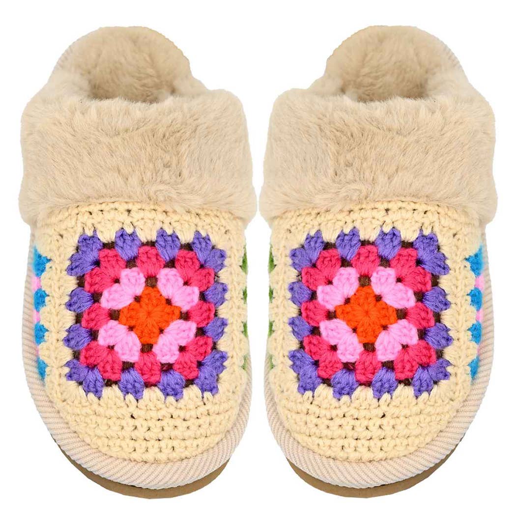 Crochet Slippers w Faux Fur