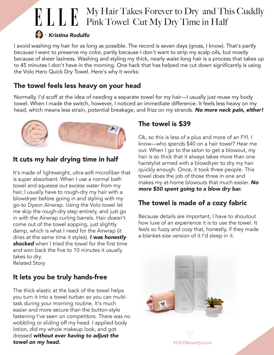 VOLO Hero Hair Towel: Cloud Pink