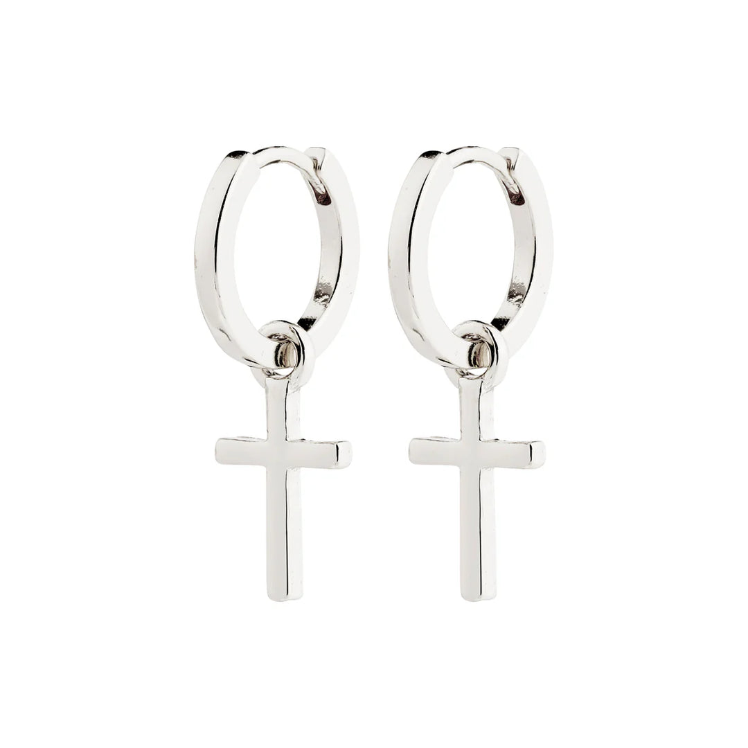 Daisy Recycled Cross Pendant Earrings - Silver