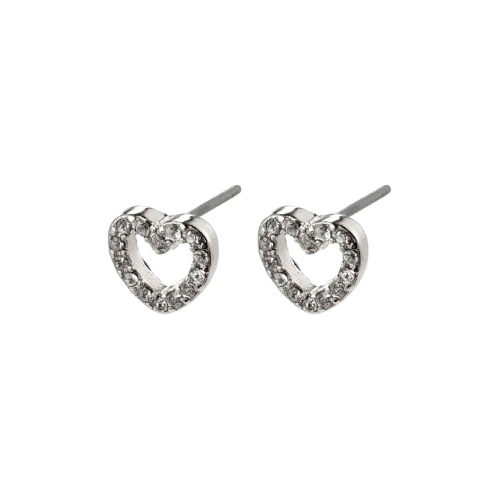 Edie Crystal Heart Earrings - Silver