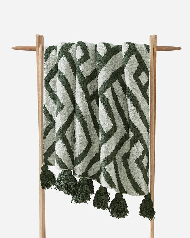 Sunday Citizen Maze Pom Pom Throw - Moss/Sage