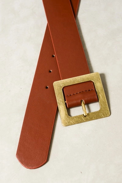 Faux Leather Belt - Brown + Gold