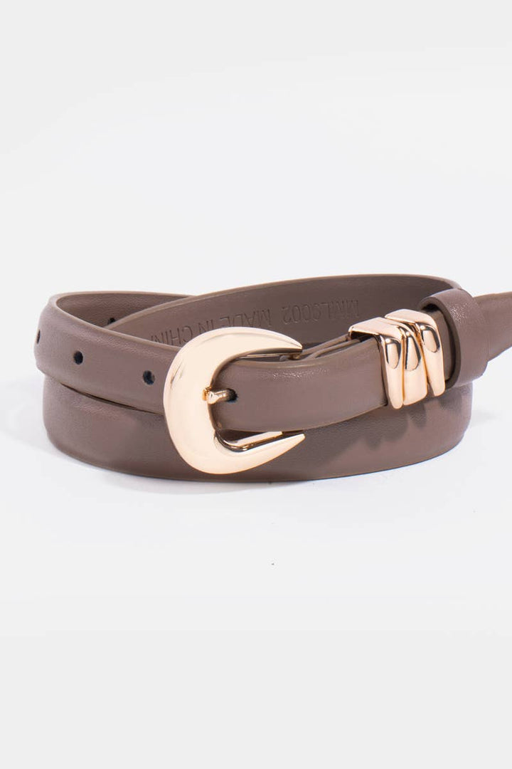 Faux Leather Belt - Taupe + Gold