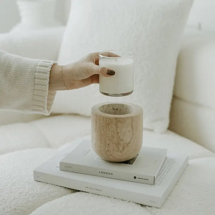 Last Candle Co. Beige Travertine Vessel