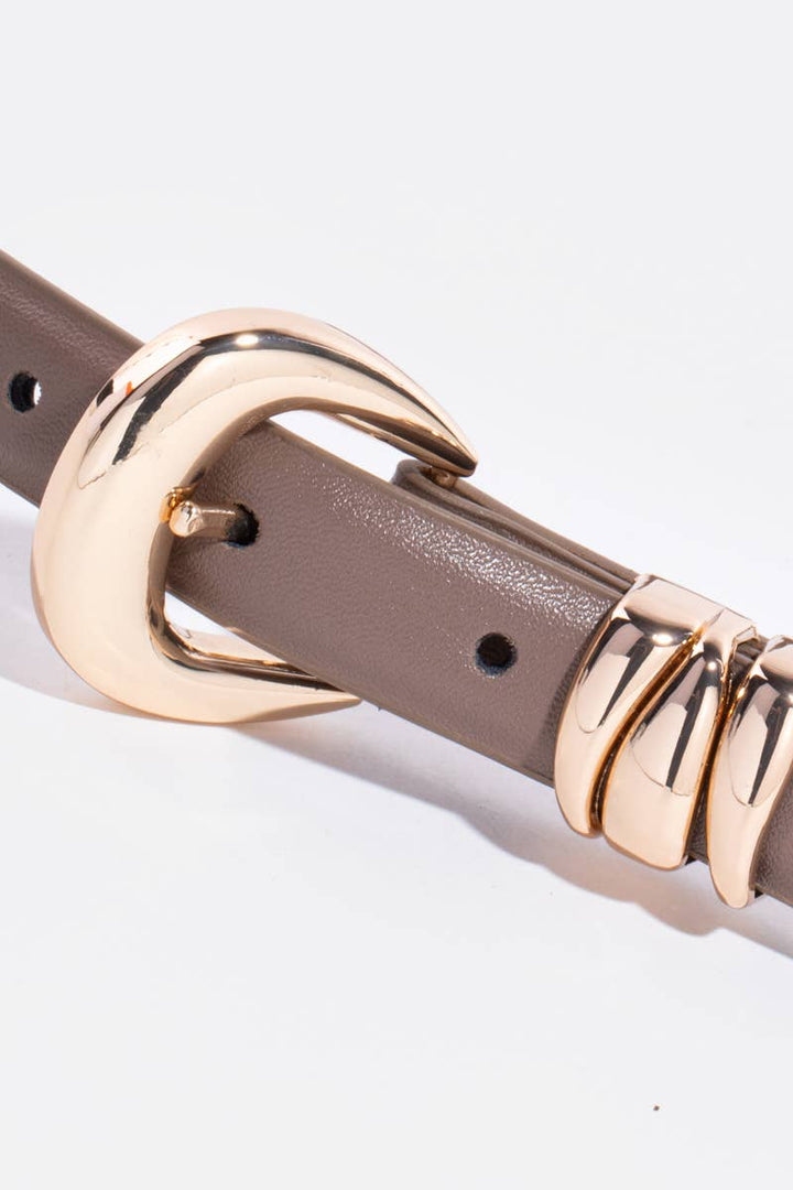 Faux Leather Belt - Taupe + Gold