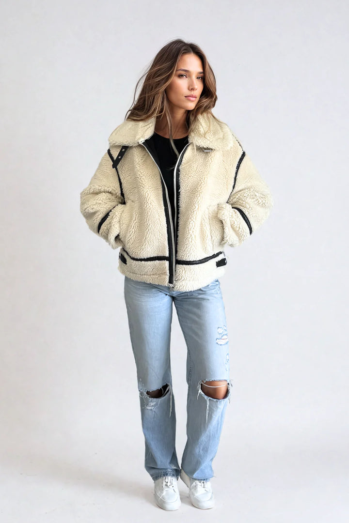 Alta Faux Fur Biker Jacket in Crème