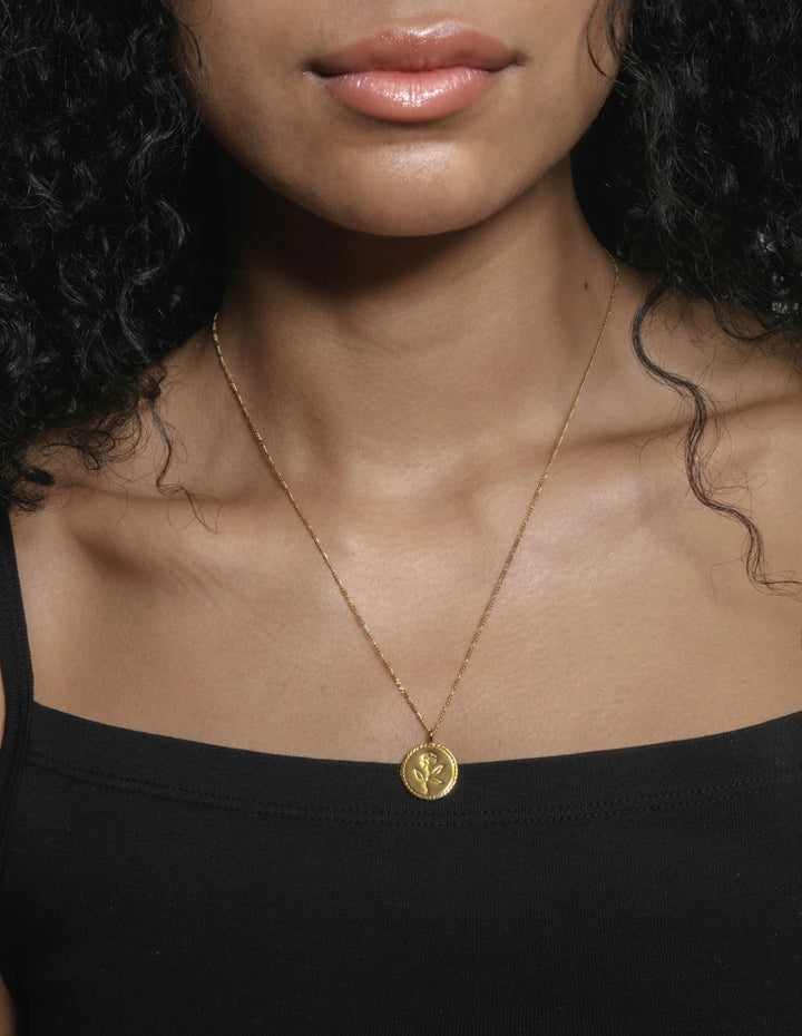 Rose Coin Pendant - Gold