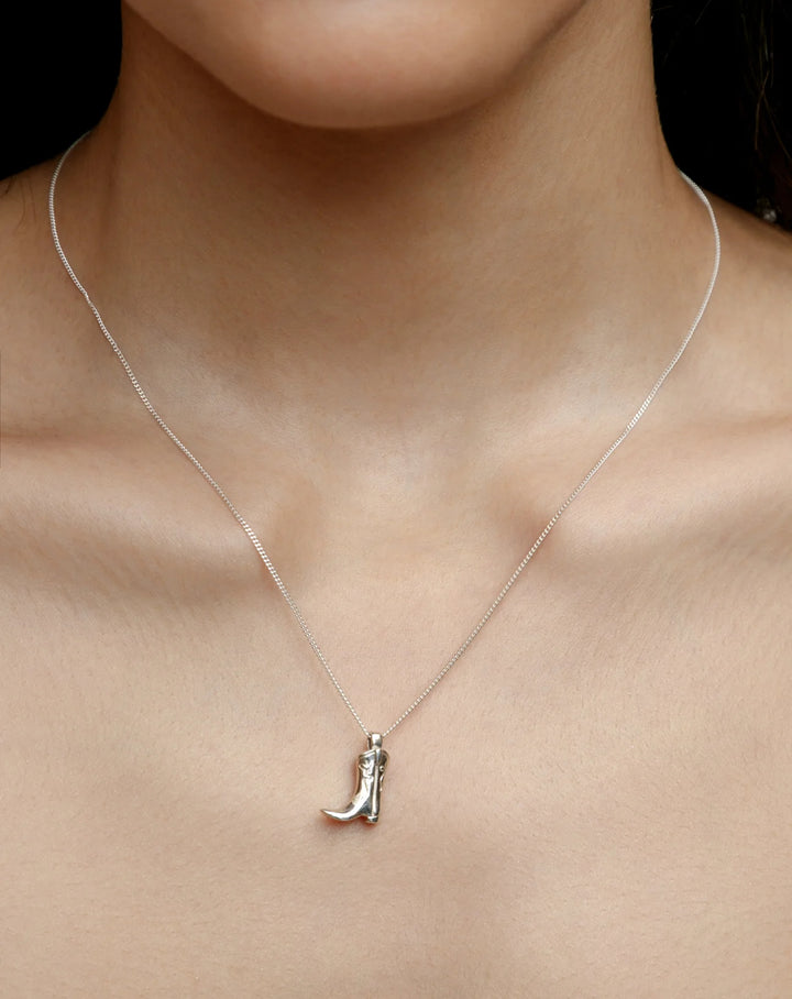 Cowboy Boot Necklace - Silver