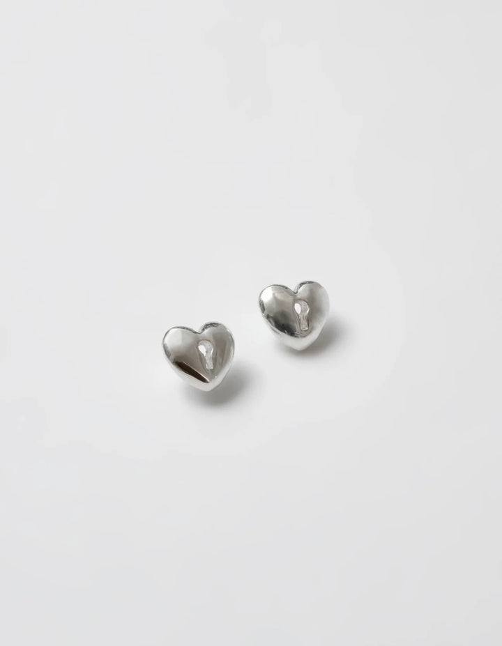 Heart Lock Charm Stud - Silver