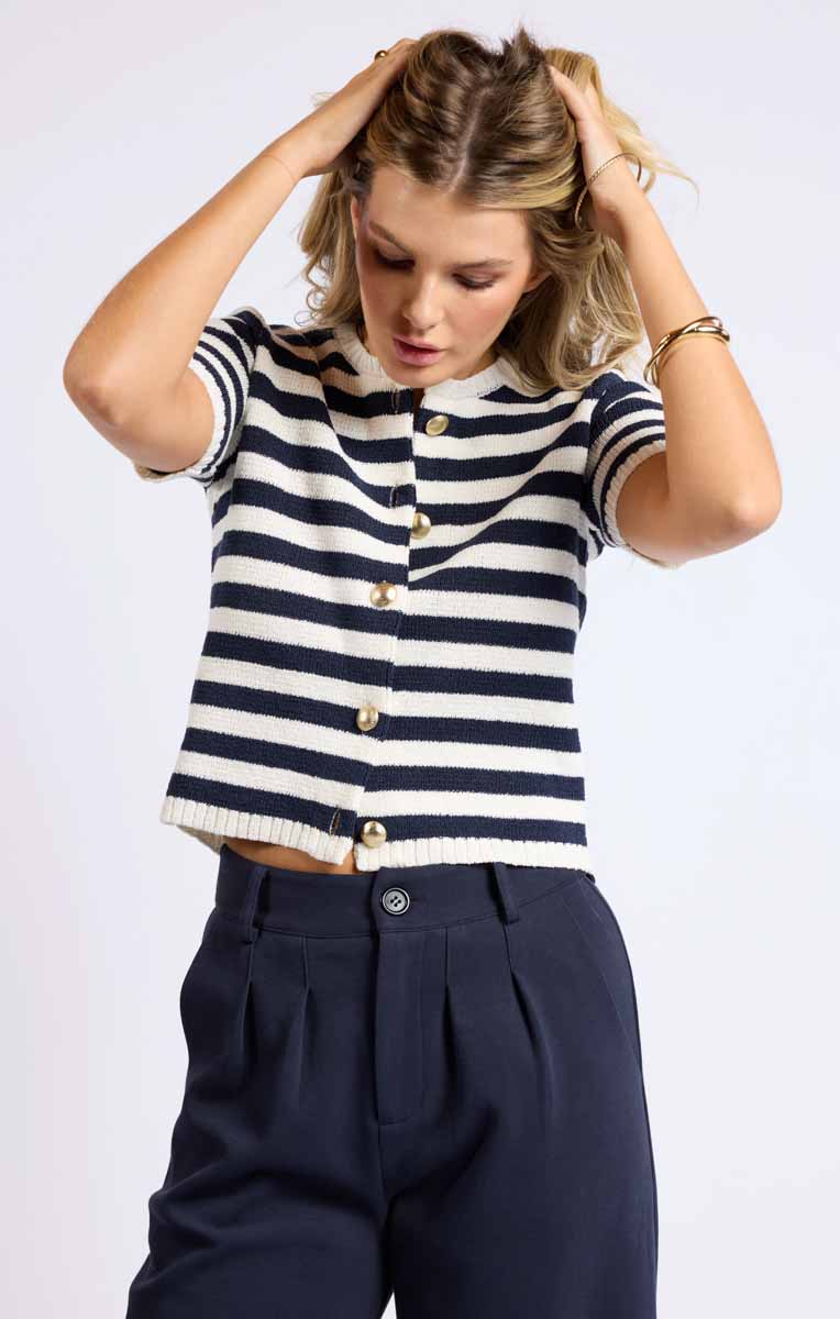 Daphne Striped Button Cardigan