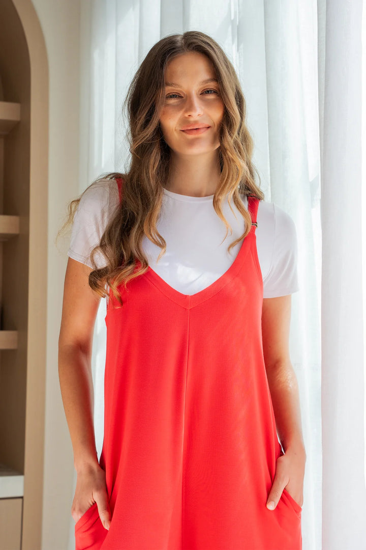 Josie Wide Leg Bamboo Jumpsuit - Melon