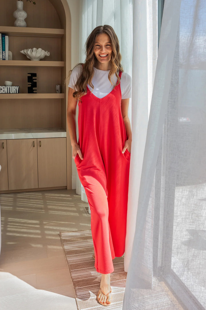 Josie Wide Leg Bamboo Jumpsuit - Melon