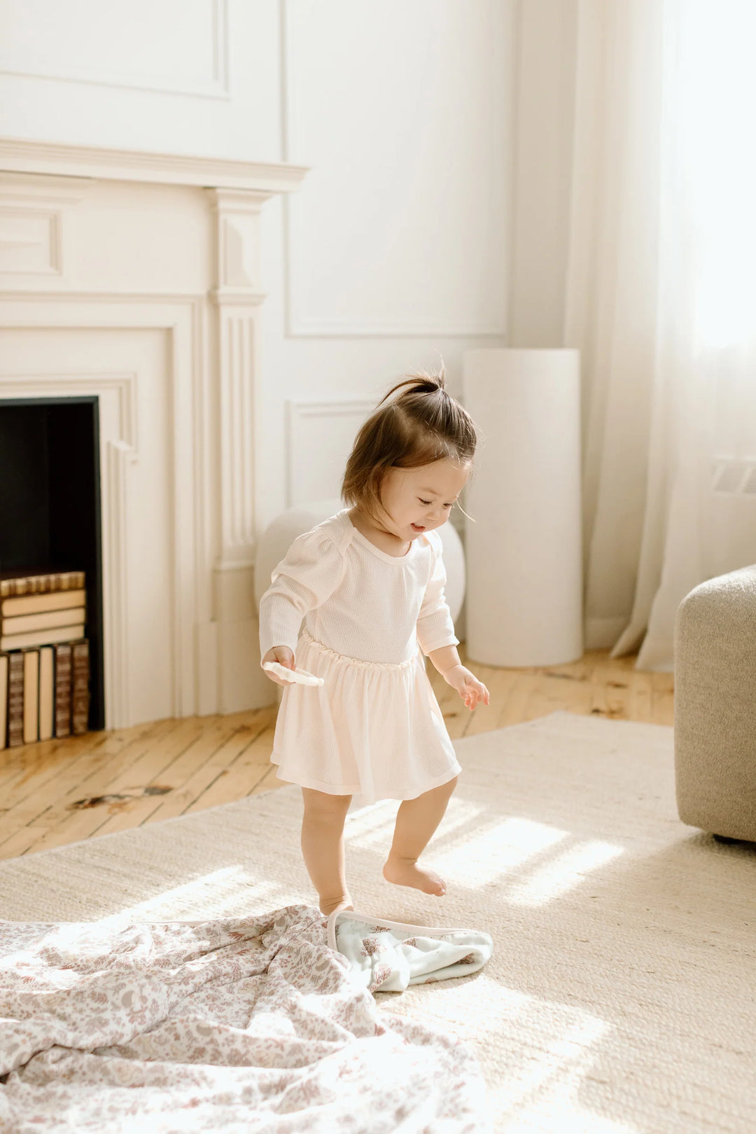 Waffle Long Sleeve Bodysuit Dress - Coconut Milk