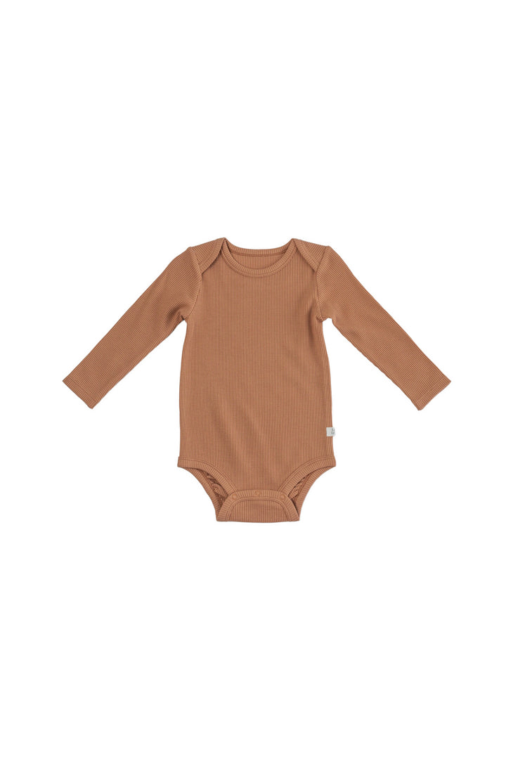 Waffle Long Sleeve Bodysuit - Cinnamon