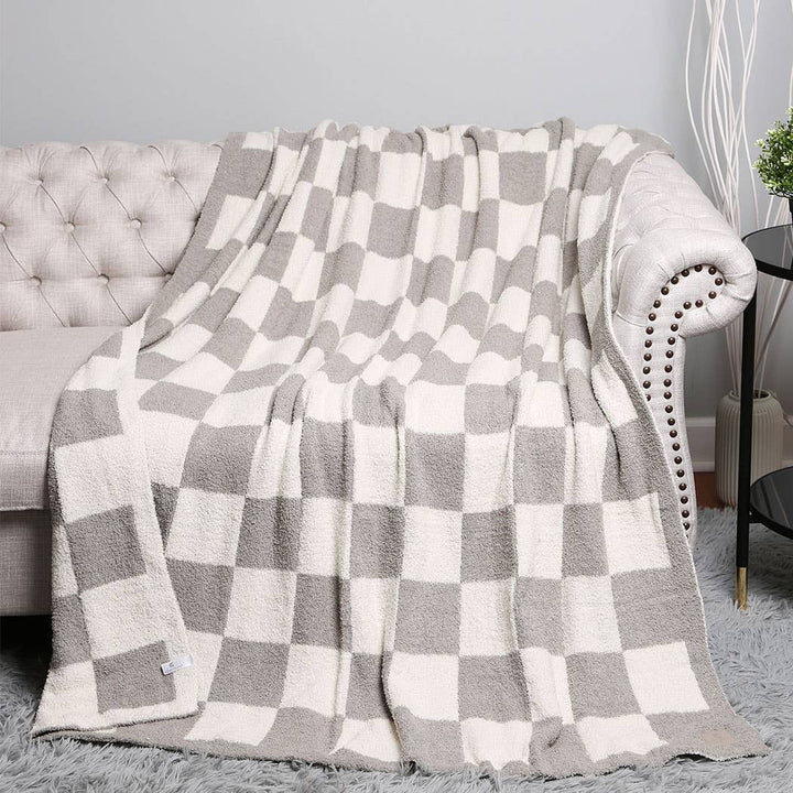 Checkered Plush Throw Blanket - Grey