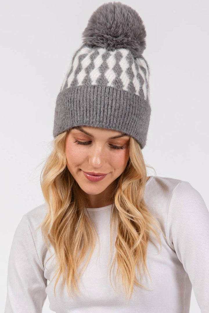 Diamond Knit Beanie - Grey