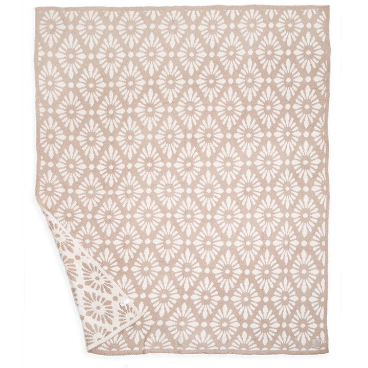 Floral Plush Throw Blanket Beige