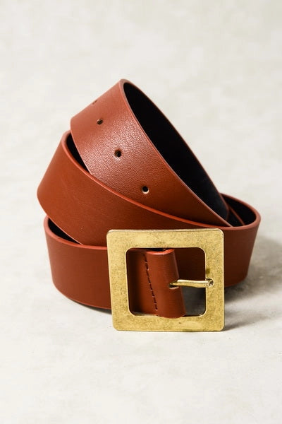 Faux Leather Belt - Brown + Gold