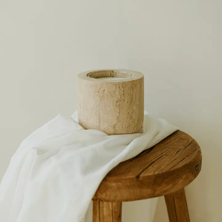 Last Candle Co. Beige Travertine Vessel