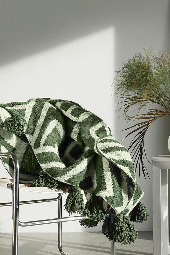 Sunday Citizen Maze Pom Pom Throw - Moss/Sage