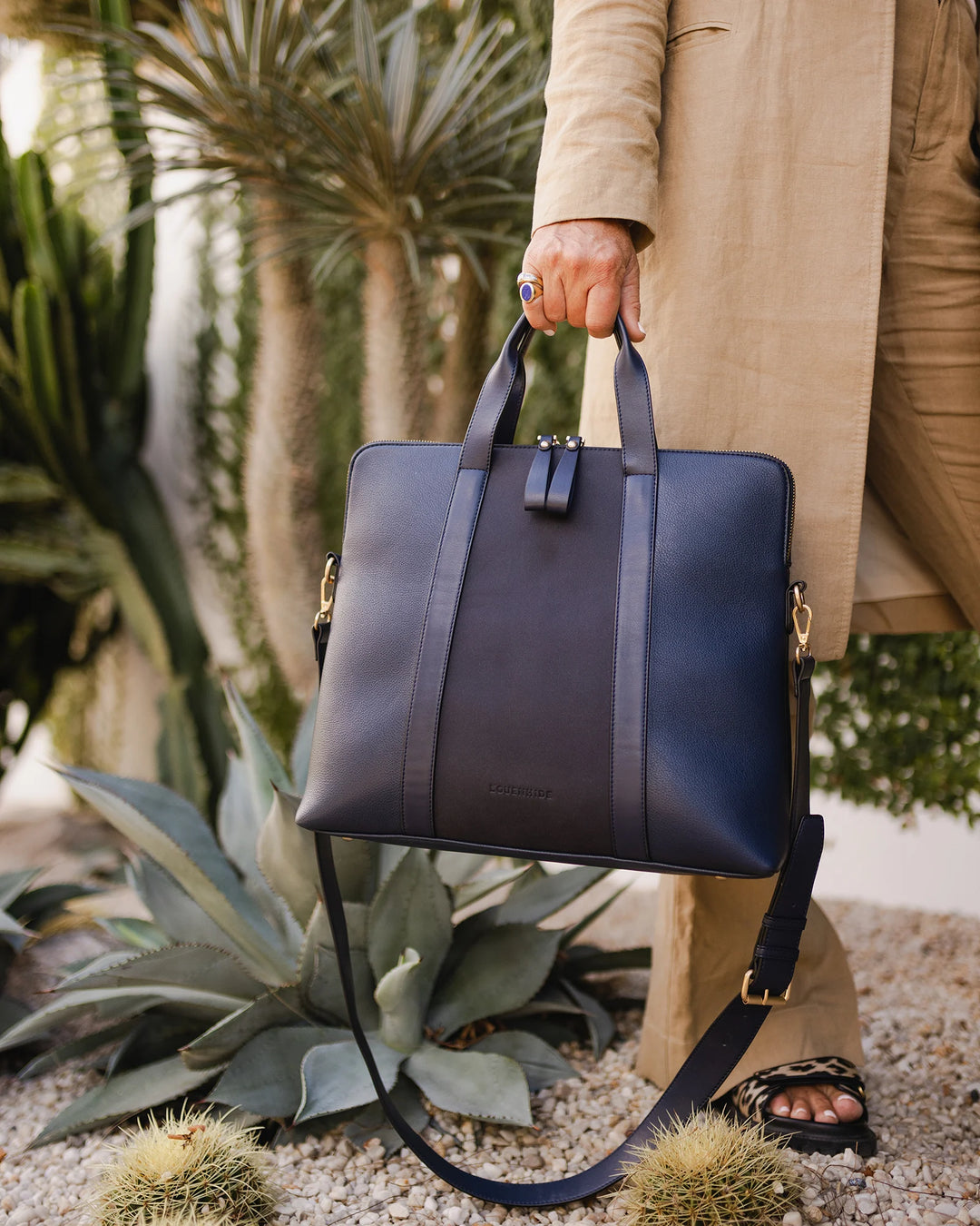 Rhodes Suede Laptop Bag - Navy