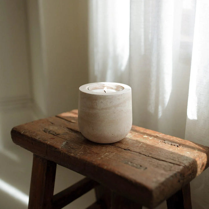 Last Candle Co. Beige Travertine Vessel