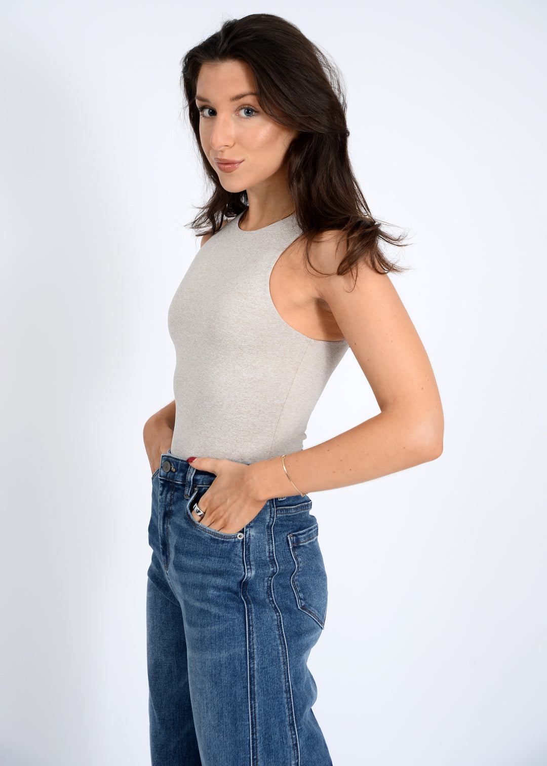 Roxanna Sleeveless Bodysuit - Oatmeal Melange