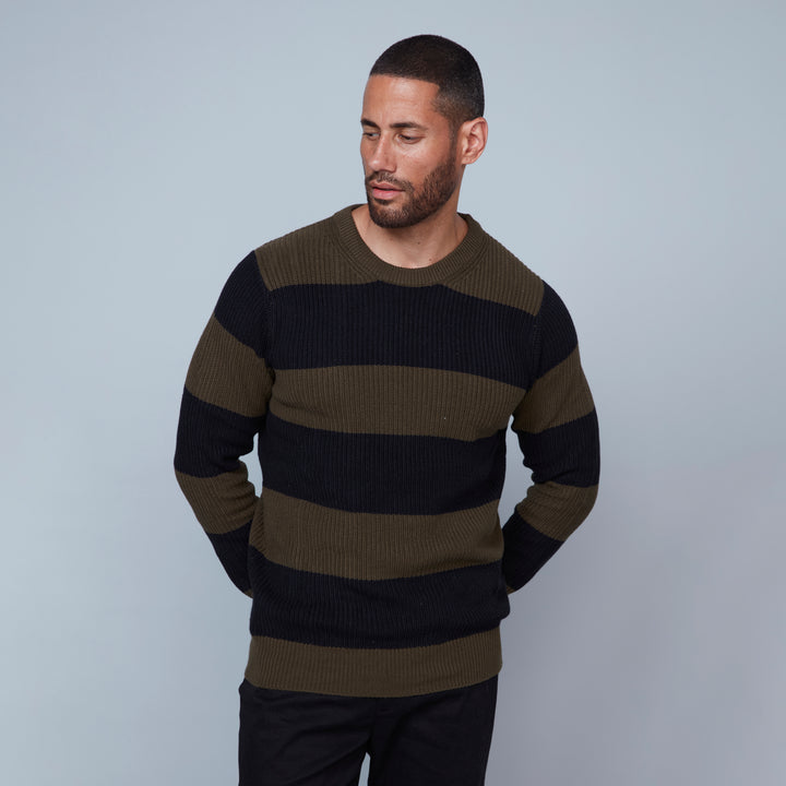 Midtown Striped Knit Sweater - Olive