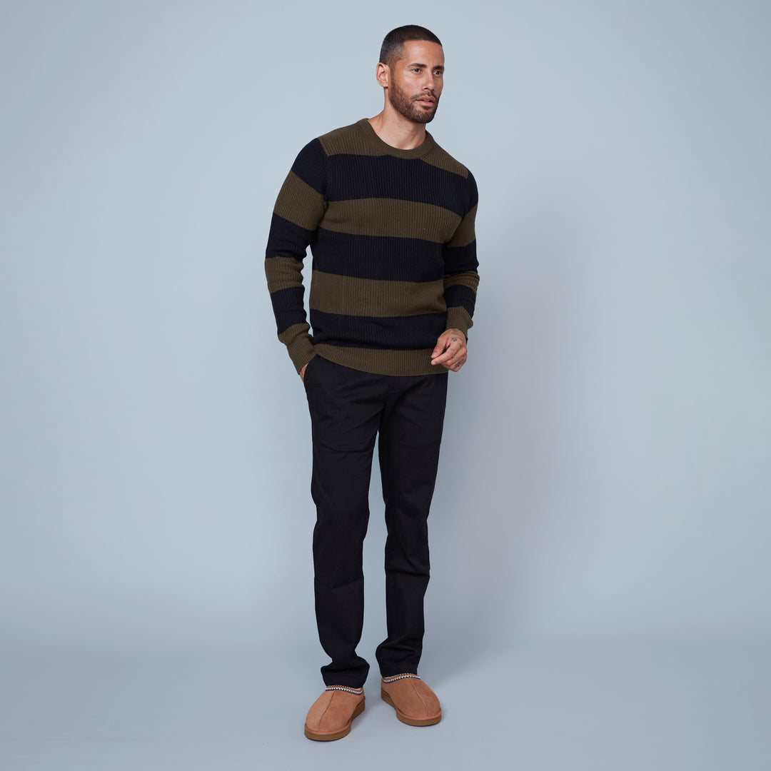 Midtown Striped Knit Sweater - Olive